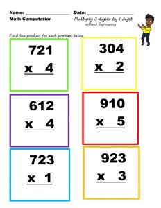 Multiply 3 digit by 1 digit no regrouping worksheet