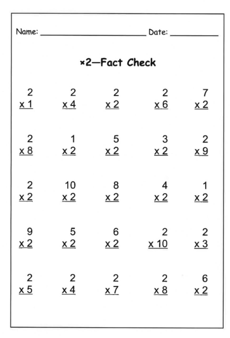 X2 basic math facts worksheet