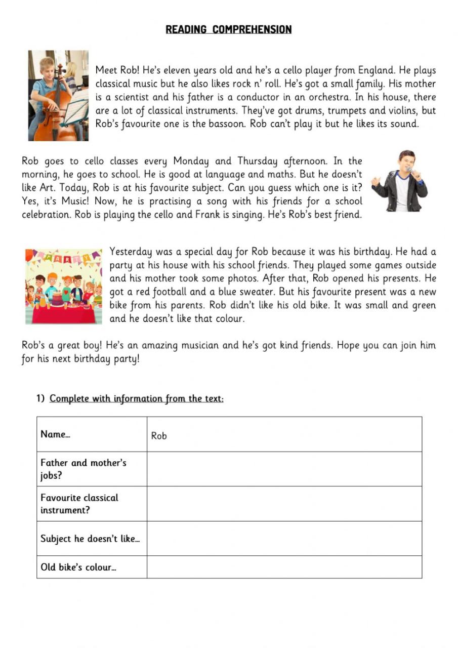 Reading comprehension practice worksheet for 4th grade