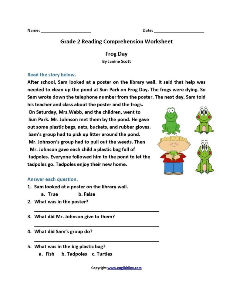 Free Comprehension Worksheets For Grade 5