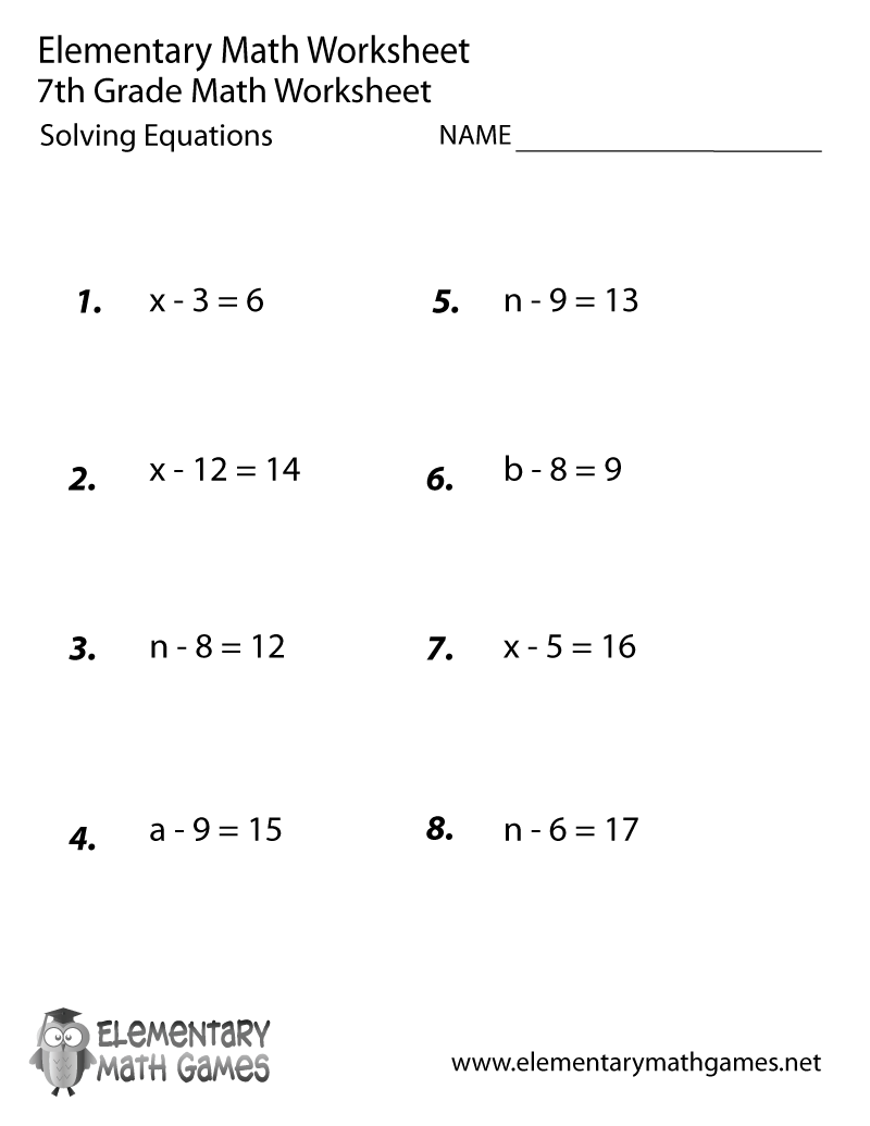 Seventh Grade Solving Equations Worksheet (With images) 7th grade