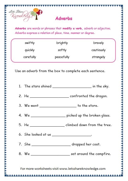 Adverbs Worksheets Pdf With Answers For Grade 3
