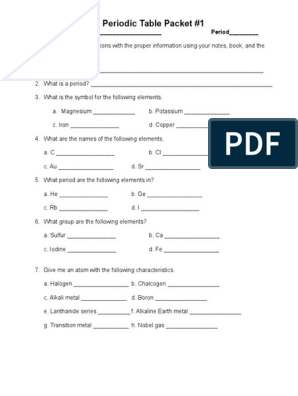 Worksheet Periodic Table Packet #1 Answer Key Pdf