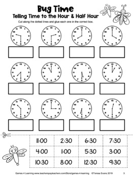 Telling Time To The Half Hour Worksheets Free