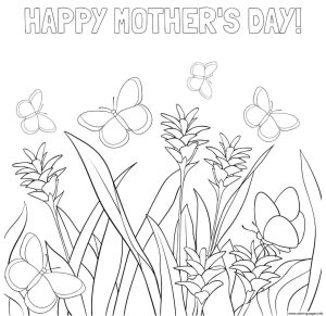 Mothers Day Flowers Butterflies Meadow Coloring Pages Printable