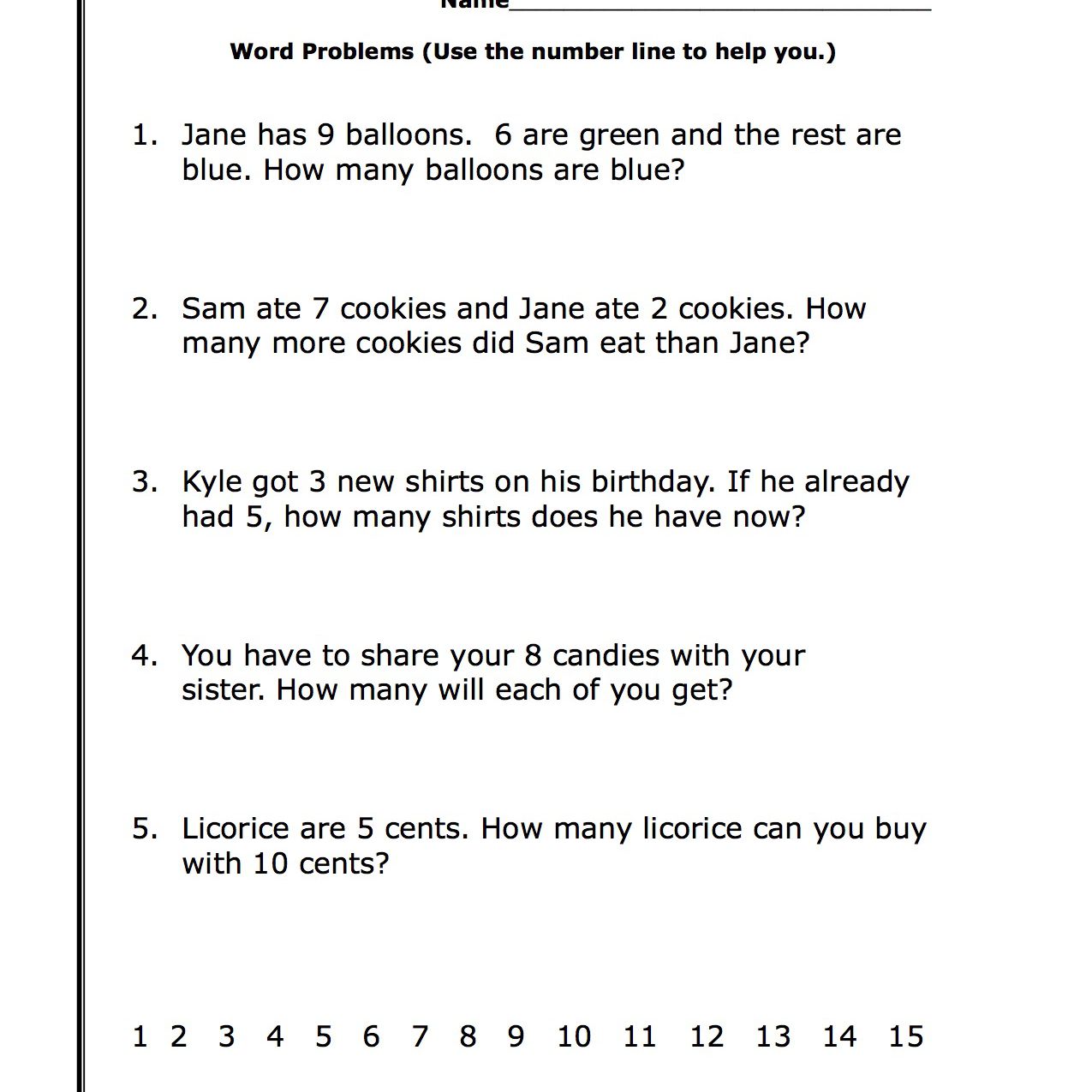 First Grade Math Word Problems