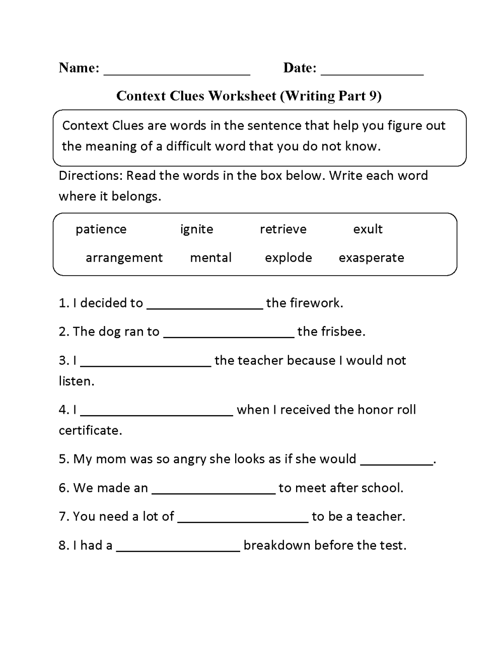Printable Grade 5 Vocabulary Worksheets