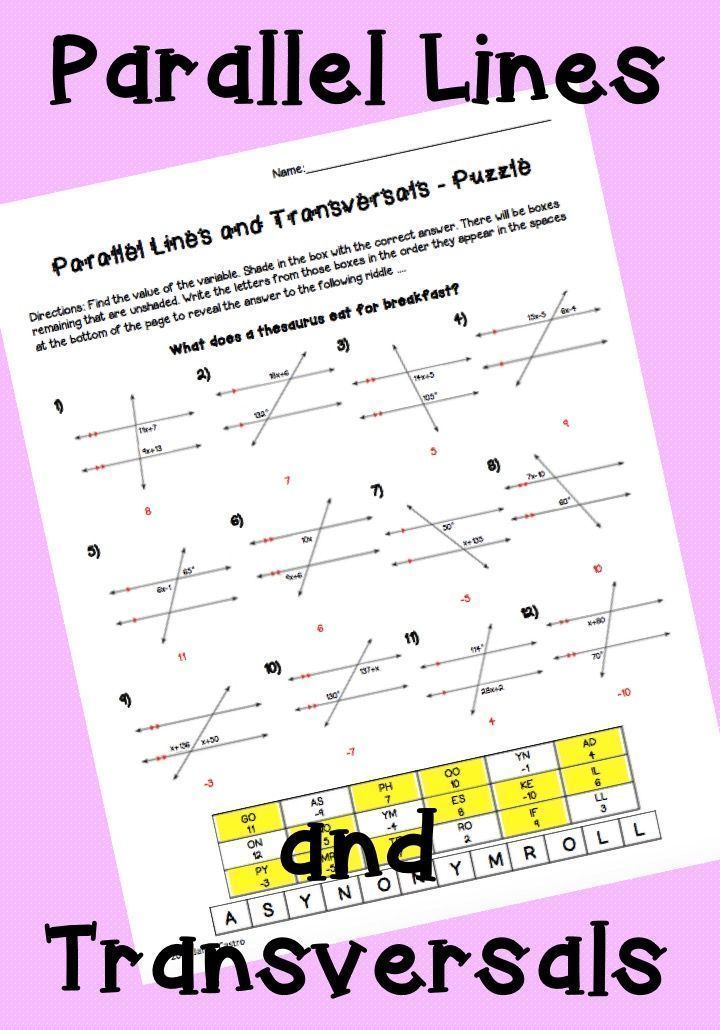 Parallel Lines And Transversals Worksheet Answers With Work
