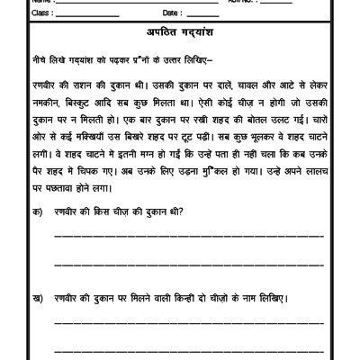 Hindi Comprehension For Class 10
