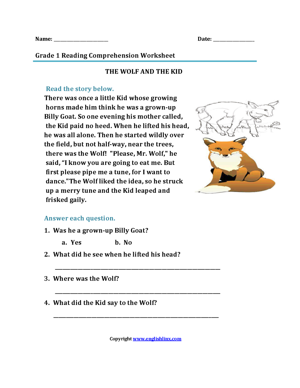 Best free printable first grade reading comprehension worksheets