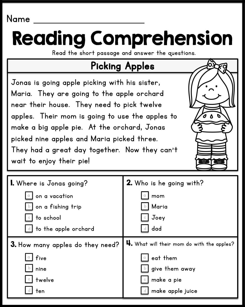 Reading Comprehension Worksheets For 1St Graders