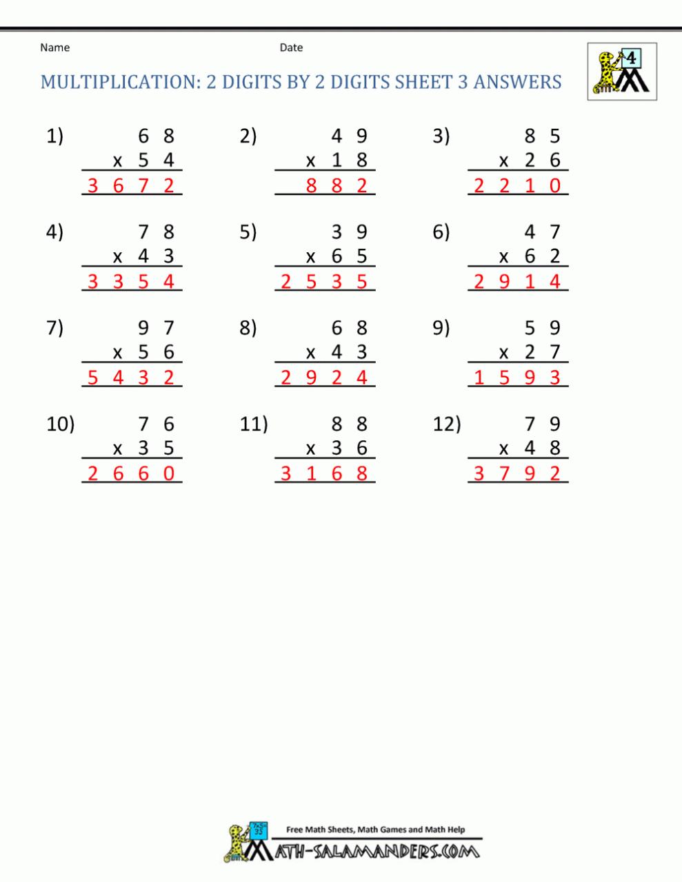 Multiplication By Two Worksheet