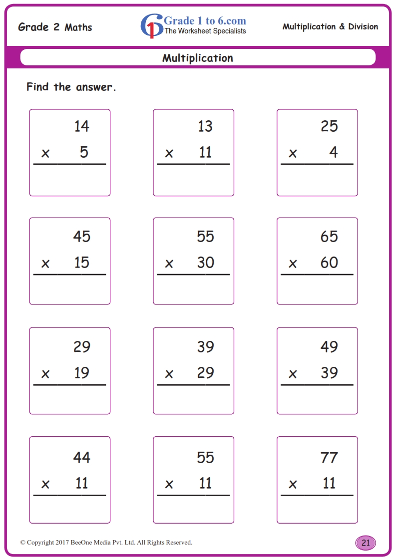 Multiplication Math Worksheets For Grade 2