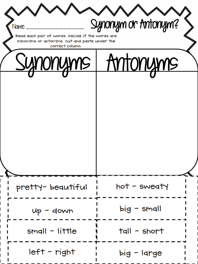 Antonyms And Synonyms Worksheet For Grade 4