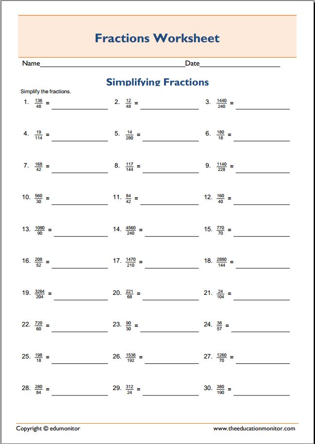 Free Math Worksheets Simplify Fractions 5th Grade