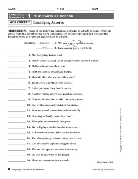 Printable Adverbs Worksheet Pdf