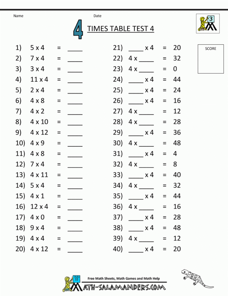 Multiplication Table Worksheet 2 To 10