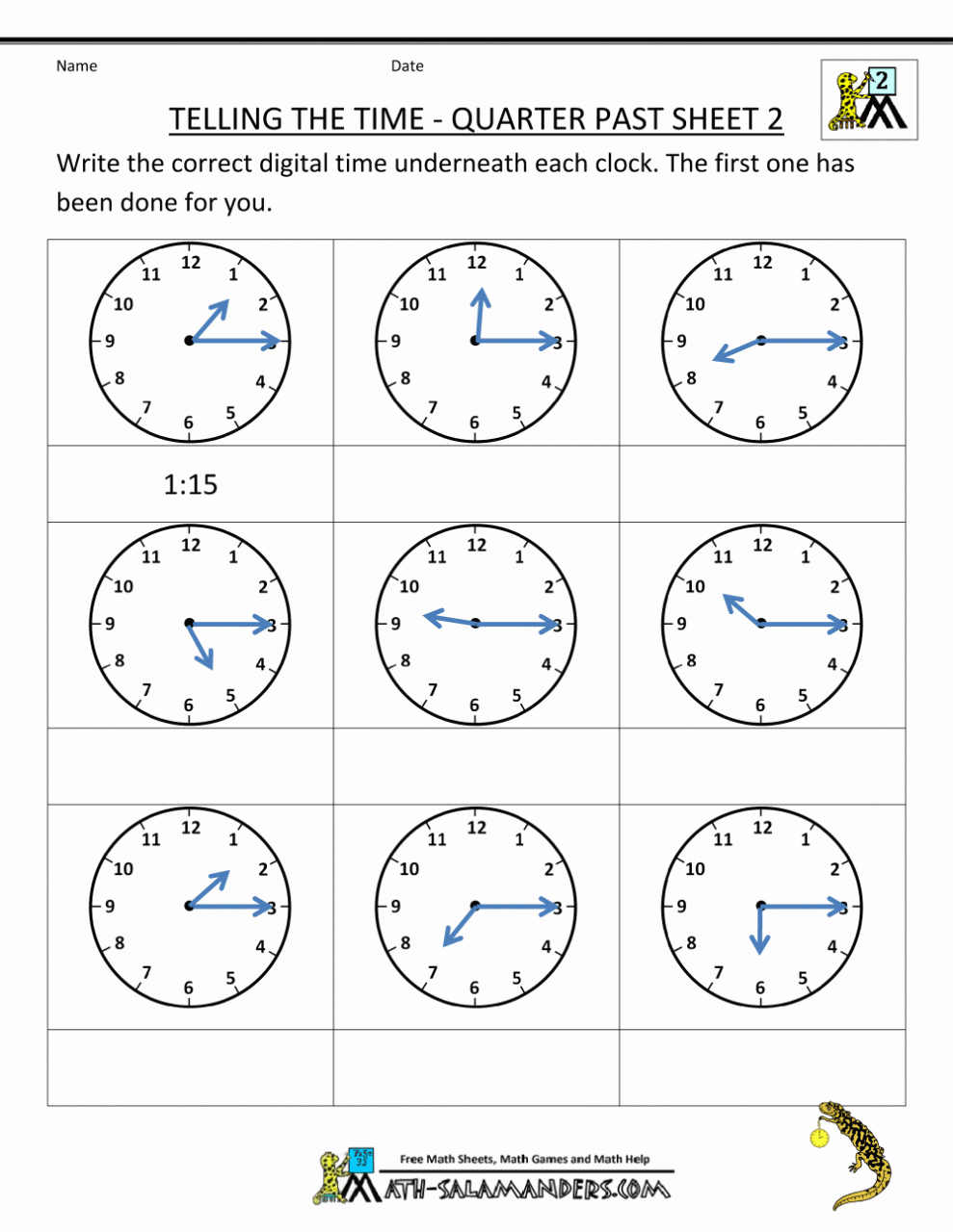 Time Worksheets Grade 2 Printable