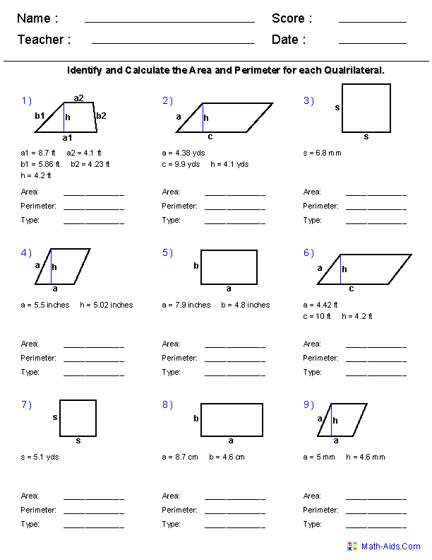 Grade 5 5th Grade Perimeter Worksheets