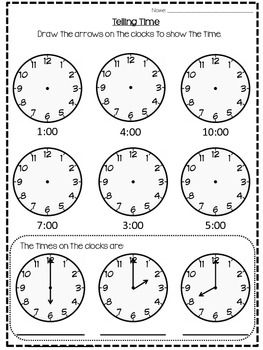 Kindergarten Telling Time Worksheets Grade 1