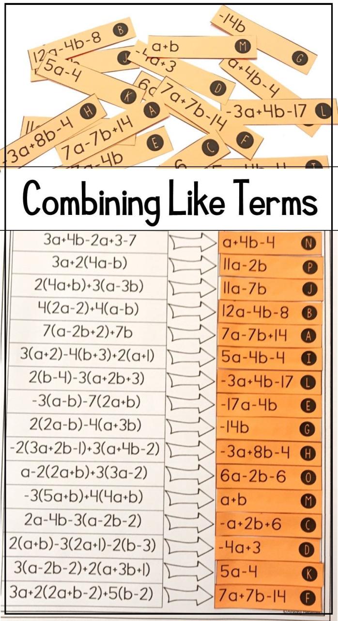 Combining Like Terms Worksheet 9th Grade Answer Key