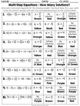 Multi Step Equations Variables On Both Sides Coloring Worksheet Answers