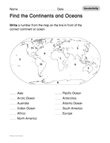 First Grade Free Printable Worksheets On Continents And Oceans