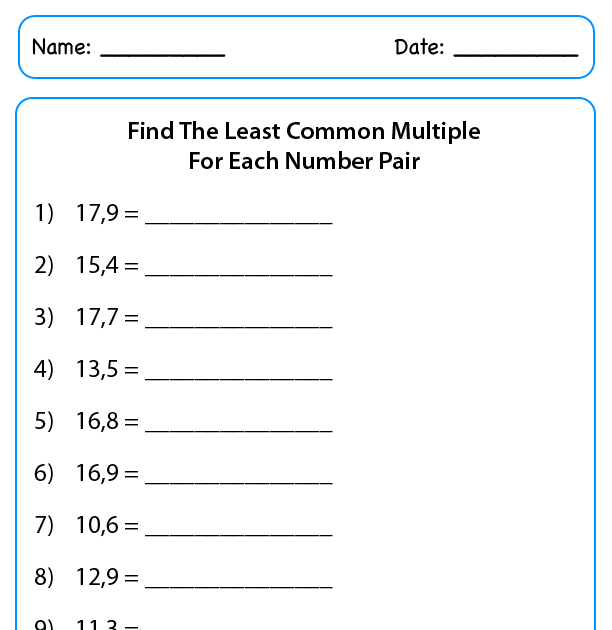 Least Common Multiple Worksheet Grade 6