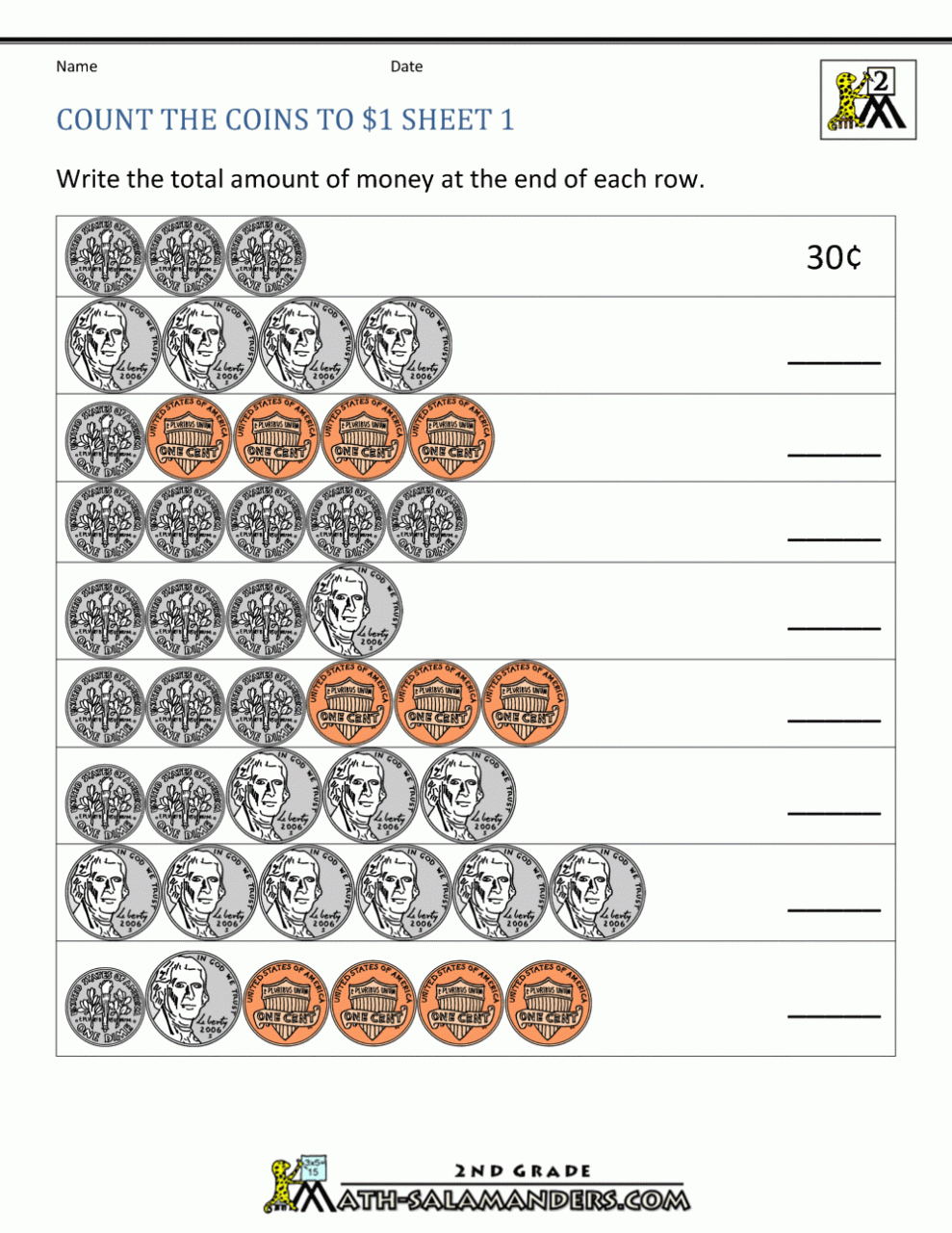 Free Printable Math Worksheets For 2Nd Grade Money