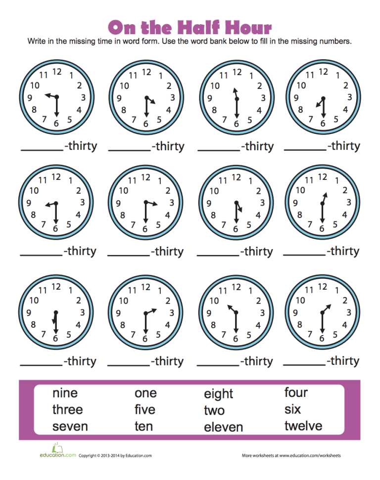 Hour Time Worksheets Grade 1