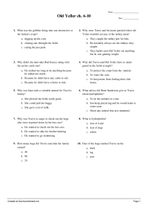 Old Yeller ch. 610 Multiple Choice Worksheet Quickworksheets