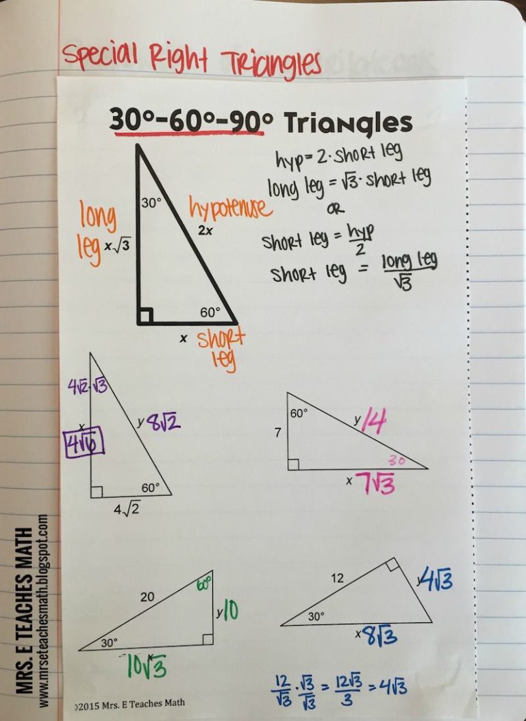 Special Right Triangles 45-45-90 Worksheet Answers
