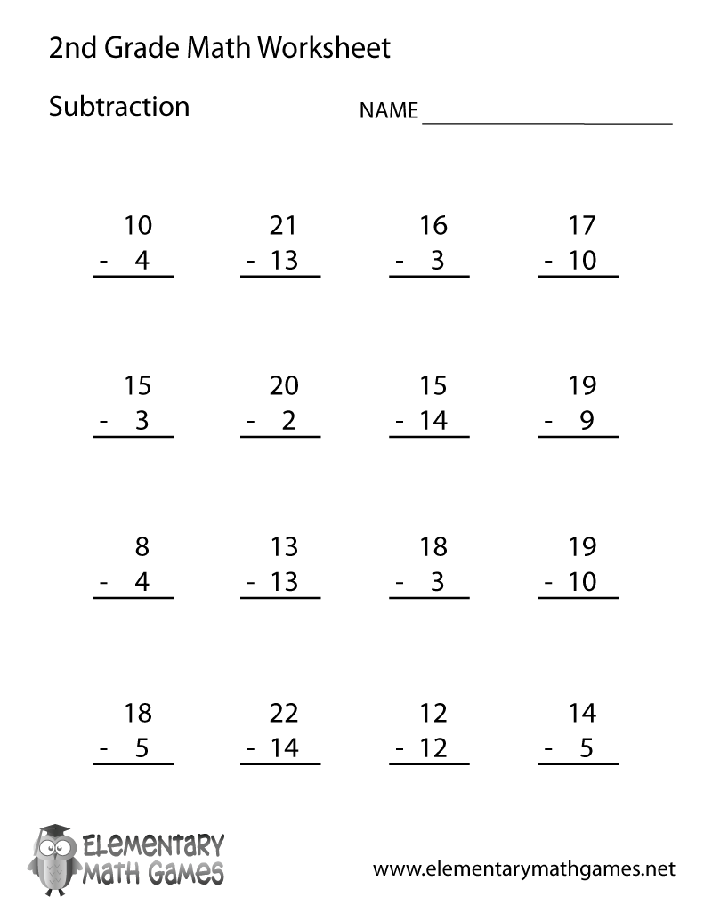 Math Sheets For 2nd Grade Subtraction