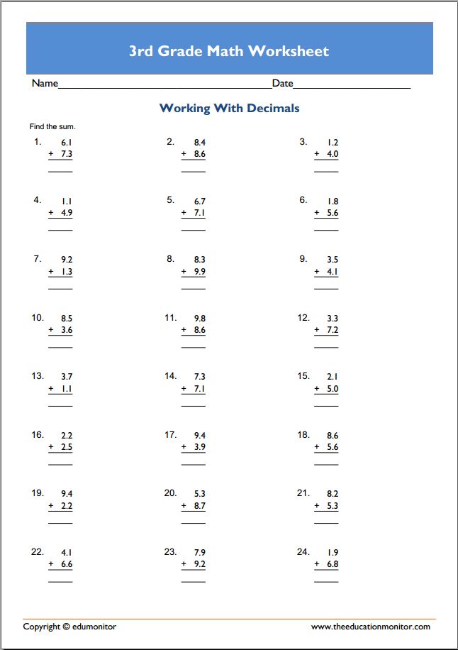 Free Math Worksheets For 3Rd Grade Pdf