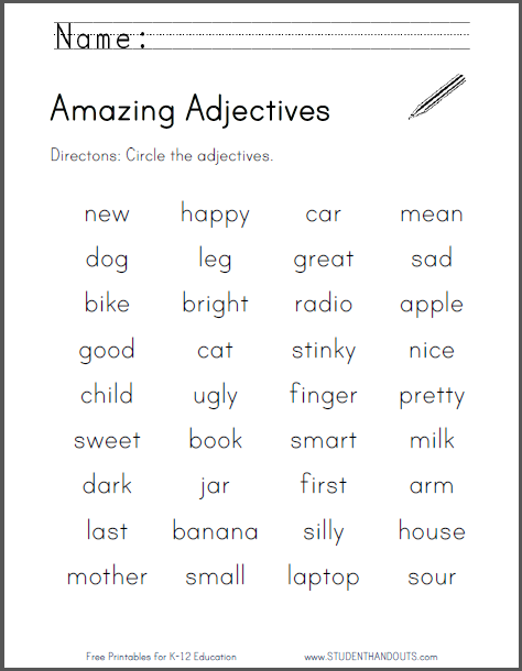 Adjectives Worksheets For Grade 1 Pdf