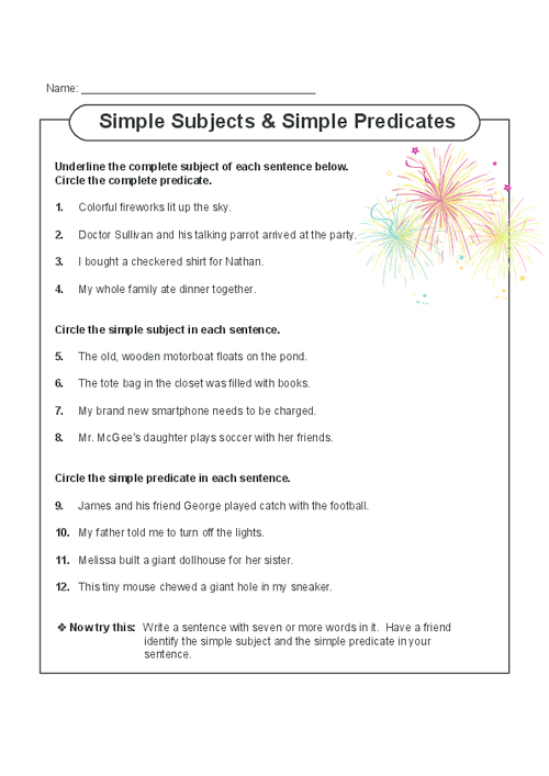 5th Grade Free Subject And Predicate Worksheets