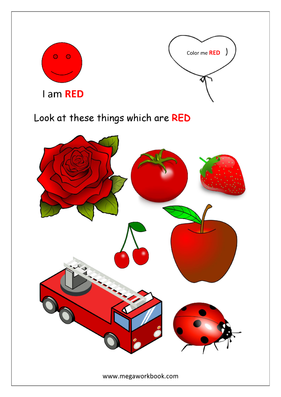 Color Recognition Worksheets for Preschool Learn Basic Colors Red