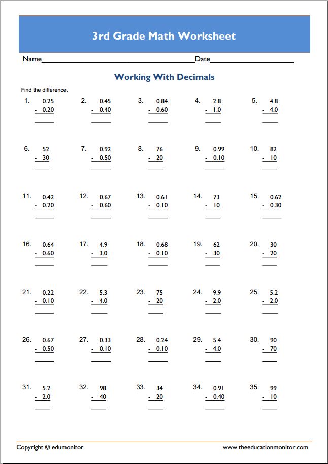 Math Worksheets For 3Rd Grade Printable