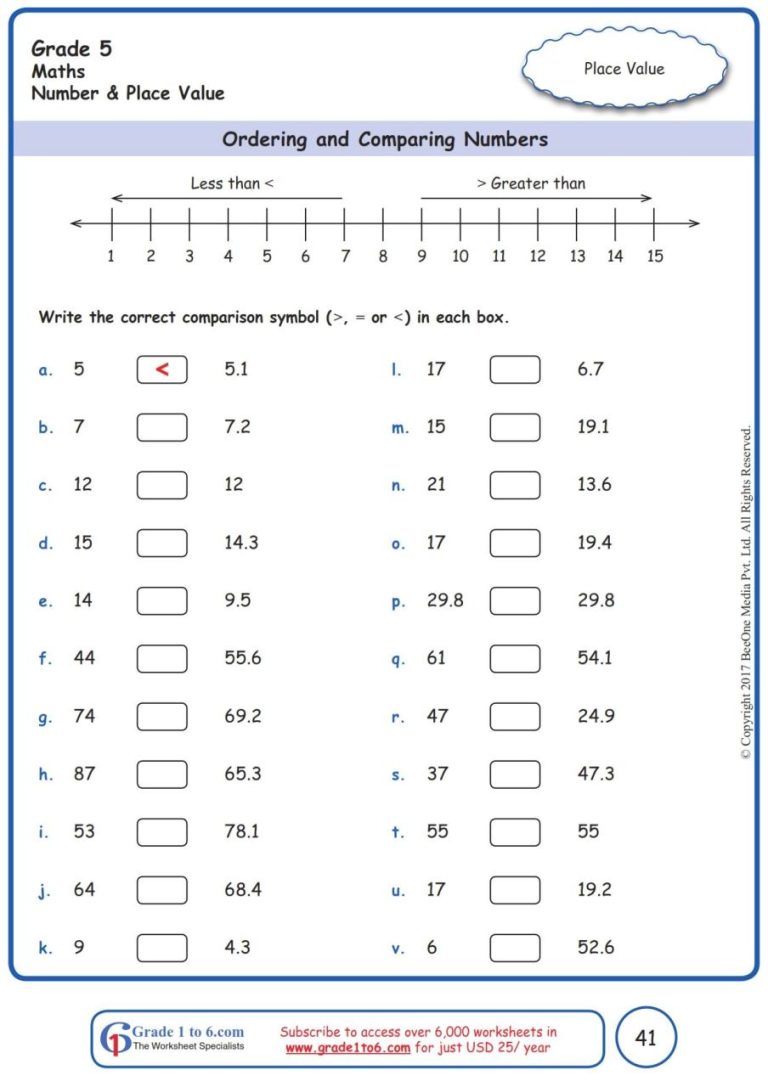 Decimals Worksheets Grade 5 Cbse
