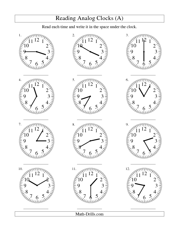 Analog Clock Worksheets Grade 3