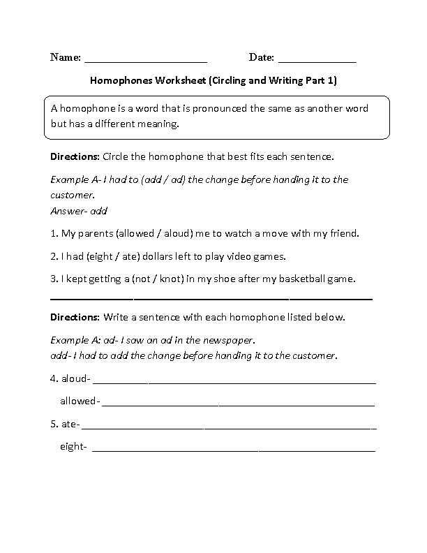 Homophones Worksheets For Grade 12