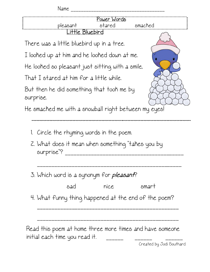Free Printable Comprehension Worksheets For Grade 2