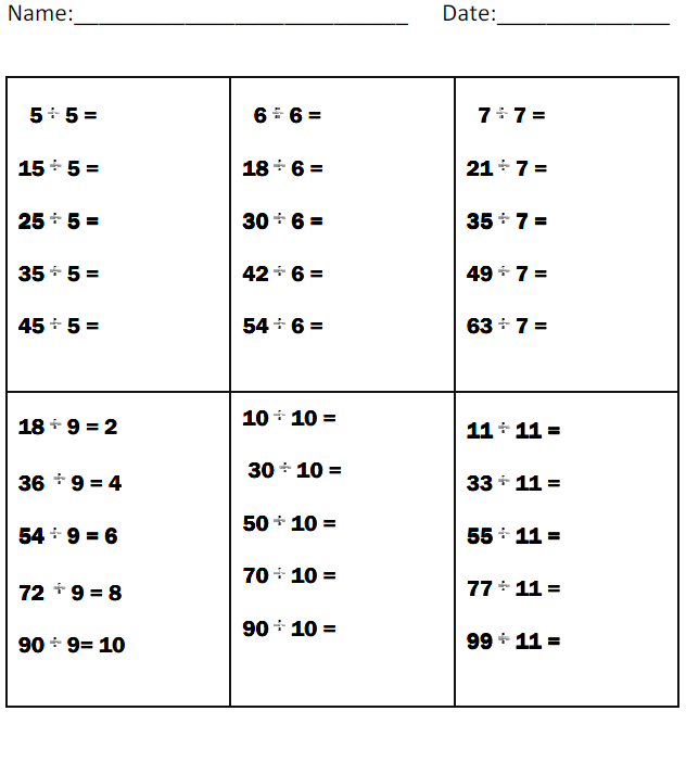 Math Worksheets For Grade 3 Division