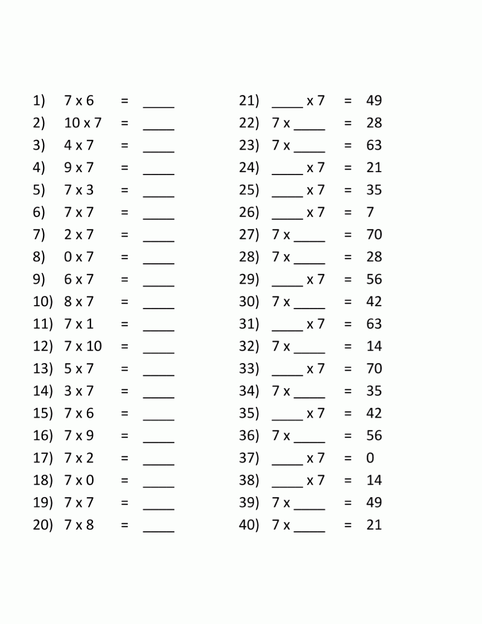 Multiplication Free Worksheets Grade 3