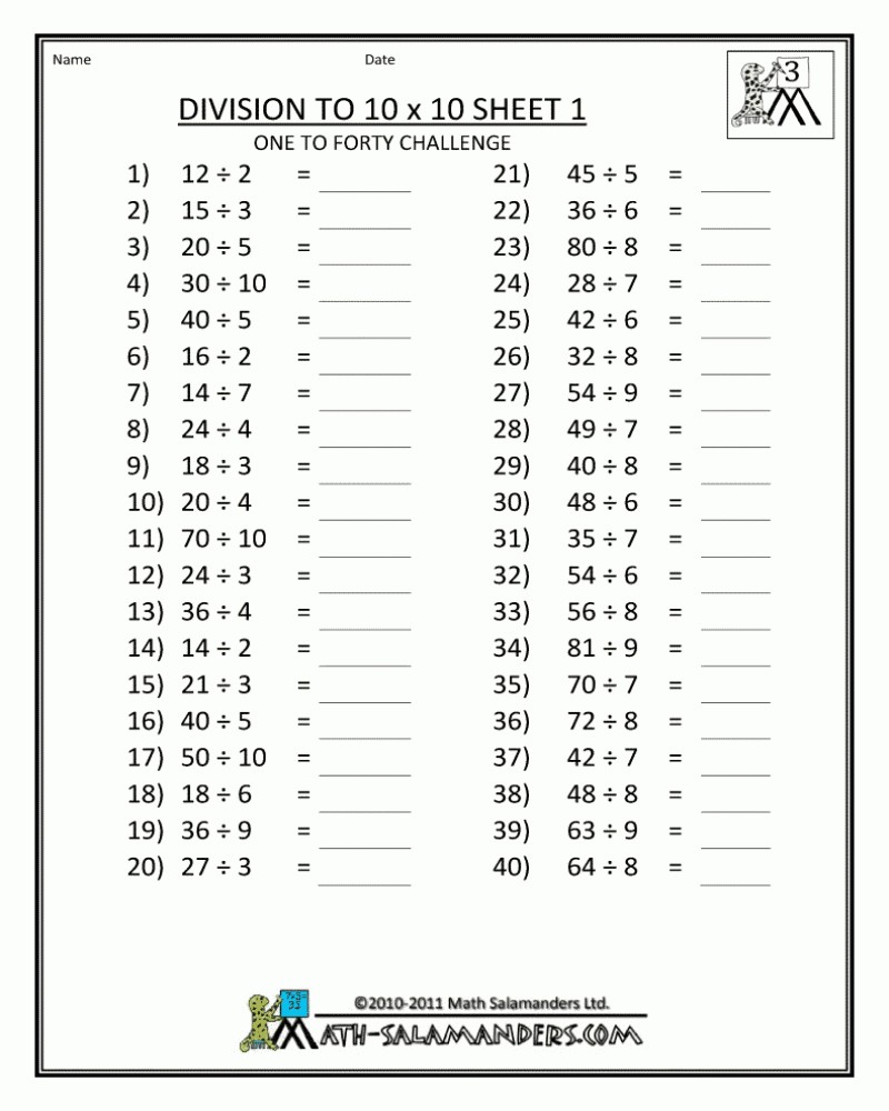 3Rd Grade Division Table Chart On 3 Digit Division Math Worksheets