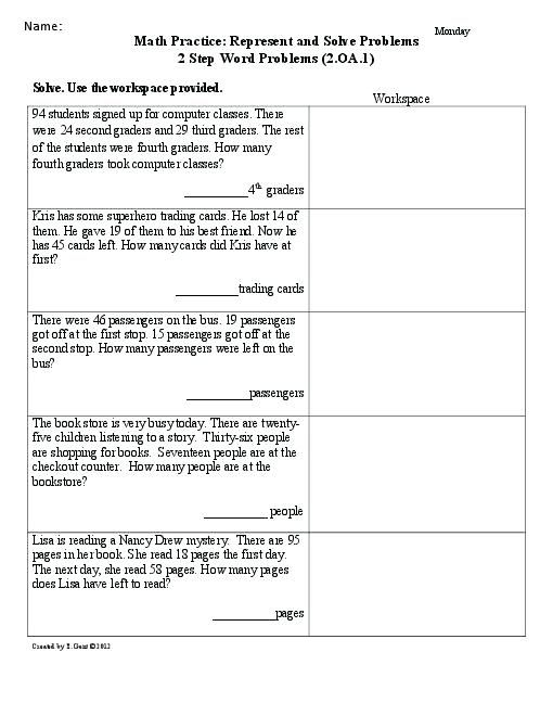 Math Worksheets For Grade 3 Word Problems