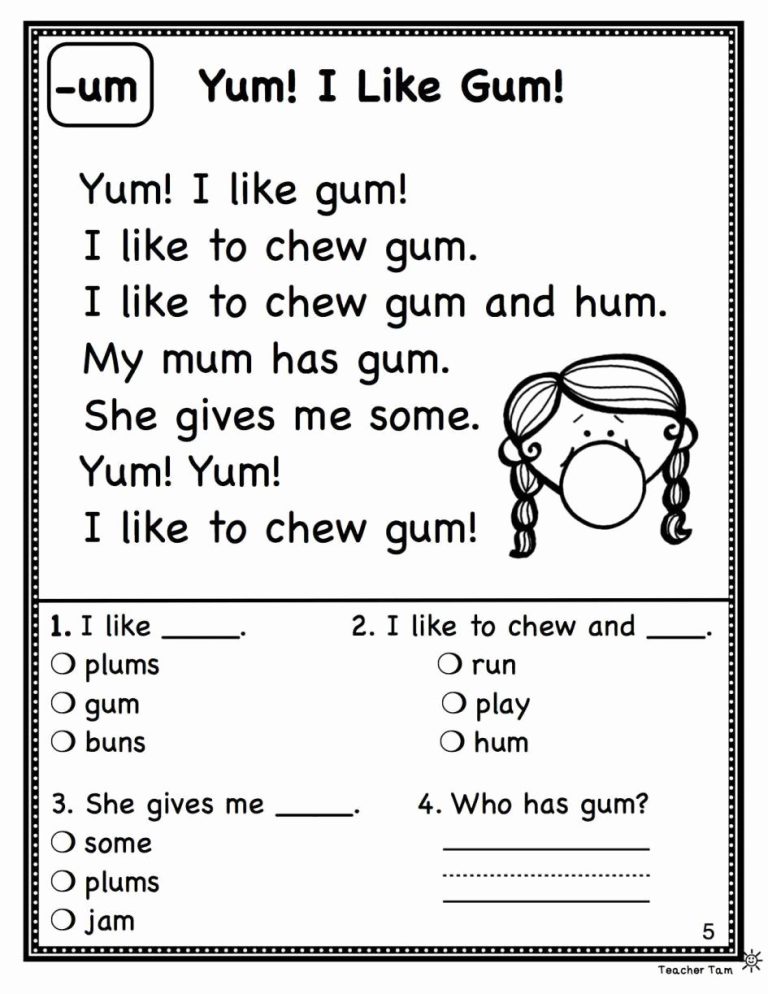 Reading Words For Kindergarten Worksheets