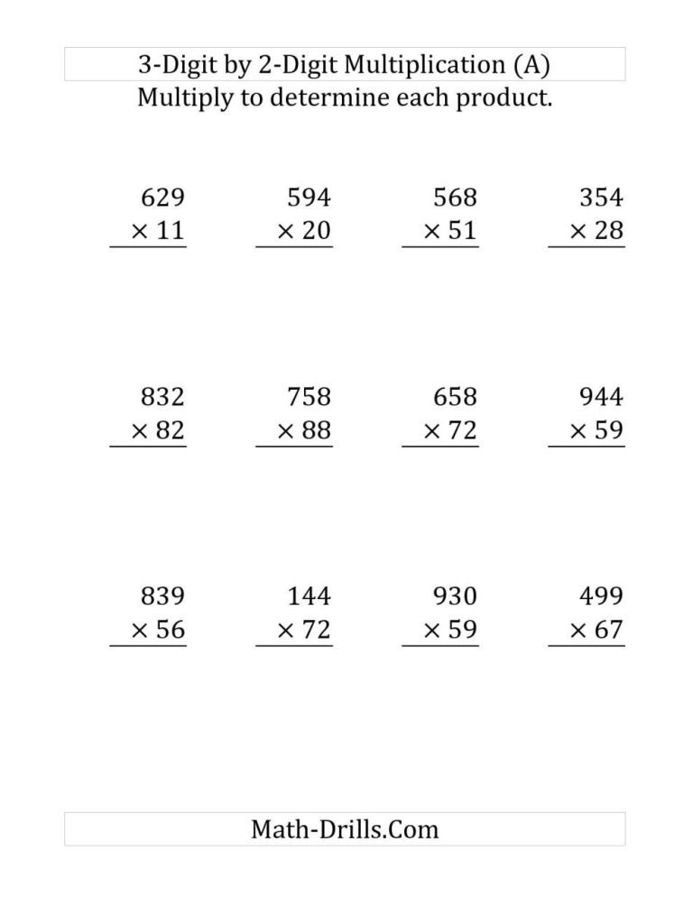 Multiplying 3 Digits By 2 Digits Worksheets