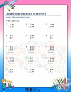 Subtraction of Decimals Worksheet Grade 4 Math Worksheets