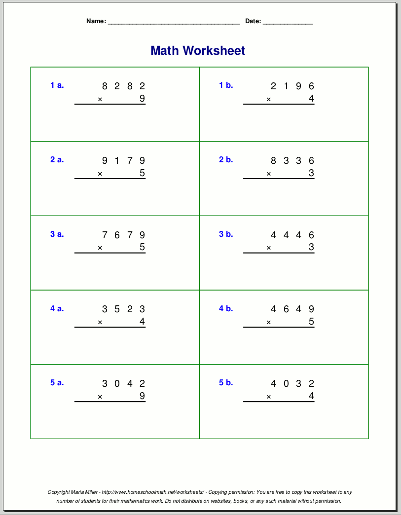 Grade 5 multiplication worksheets